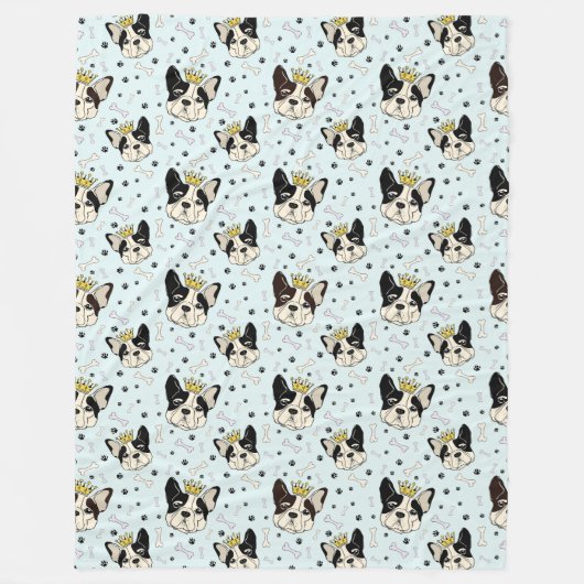 Cool Animal Pattern - Schattige Bull Dog met Crown Fleece Deken (Voorkant)