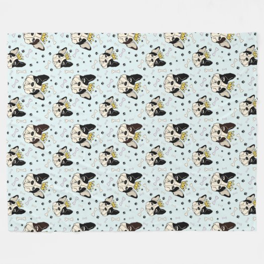 Cool Animal Pattern - Schattige Bull Dog met Crown Fleece Deken (Voorkant (Horizontaal))