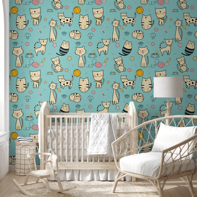 Cool Animal Pattern - Schattige Cats 1 Behang (Kinderen)