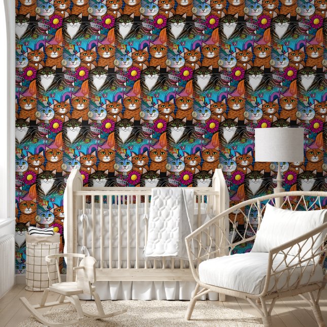 Cool Animal Pattern - Schattigee katten 8 Behang (Kinderen)