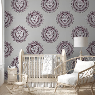 Cool Animal Pattern - Wolf Head Mandala 1 Behang