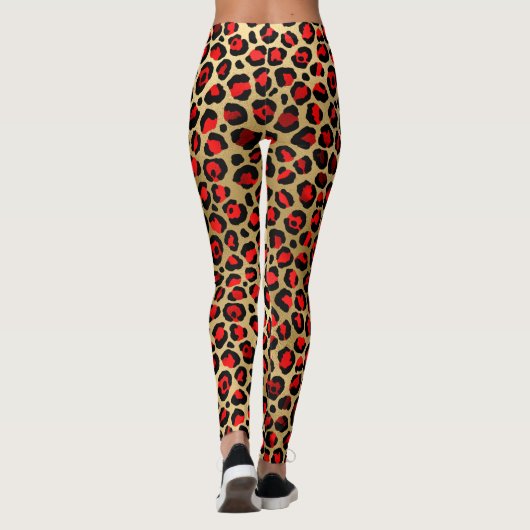 Cool Animal Print Fun Leopard Scarlet Gold Leggings (Achterkant)