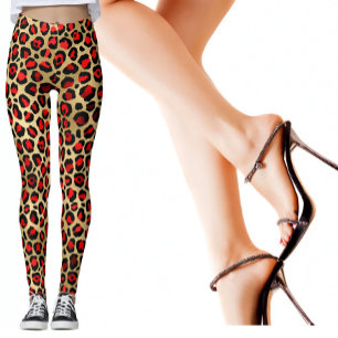 Cool Animal Print Fun Leopard Scarlet Gold Leggings