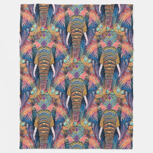Cool Animal Waterverf Pattern - Elephant 5 Fleece Deken (Voorkant)