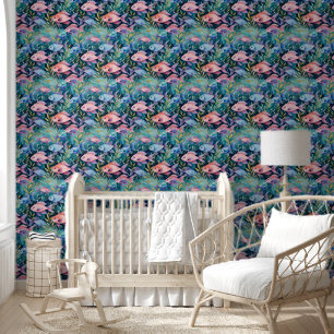 Cool Animal Waterverf Pattern - Fish 3 Behang