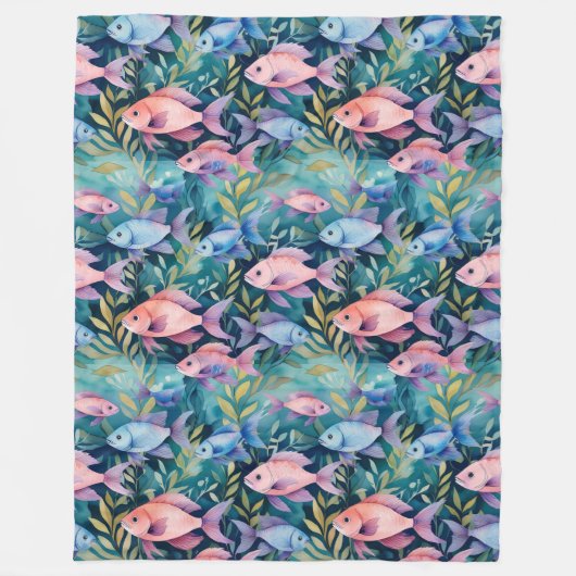 Cool Animal Waterverf Pattern - Fish 3 Fleece Deken (Voorkant)