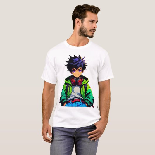 Cool Anime Boy Art T-shirt (Voorkant volledig)