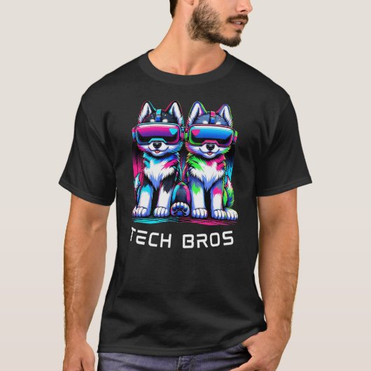 Cool Anime Dog Cartoon Puppies VR Tech Bros T-shirt (Voorkant)
