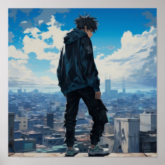 Cool anime karakter met Baggy Black Pants en Bl Poster (Voorkant)