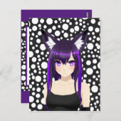 Cool Anime Meisje met Paars Haar en Ogen Verjaarda Briefkaart (Voorkant / Achterkant)