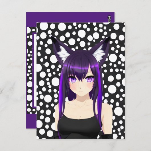 Cool Anime Meisje met Paars Haar en Ogen Verjaarda Briefkaart (Voorkant / Achterkant)