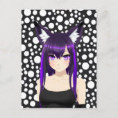 Cool Anime Meisje met Paars Haar en Ogen Verjaarda Briefkaart (Voorkant)