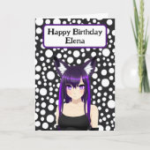 Cool Anime Meisje met Paarse Haar en Ogen Verjaard Kaart (Voorkant)