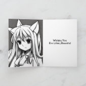 Cool Anime Meisje met Paarse Haar en Ogen Verjaard Kaart (Binnen)