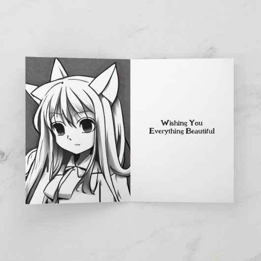 Cool Anime Meisje met Paarse Haar en Ogen Verjaard Kaart (Binnen)