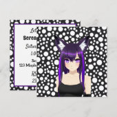 Cool Anime Meisje met Paarse Haar en Ogen Verjaard Kaart (Voorkant / Achterkant)