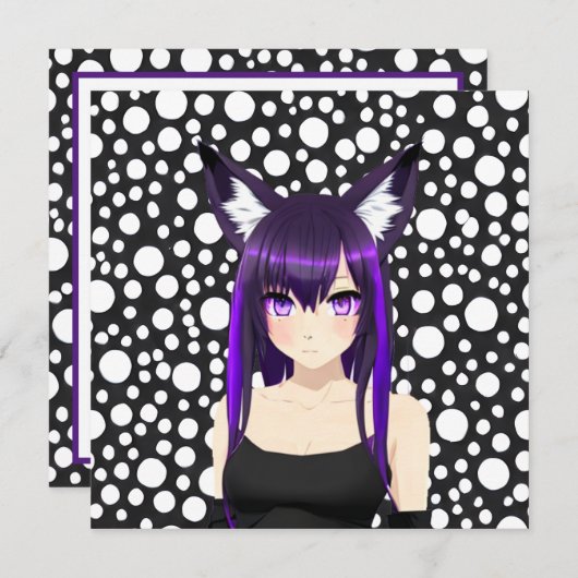 Cool Anime Meisje met Paarse Haar en Ogen Verjaard Kaart (Voorkant / Achterkant)