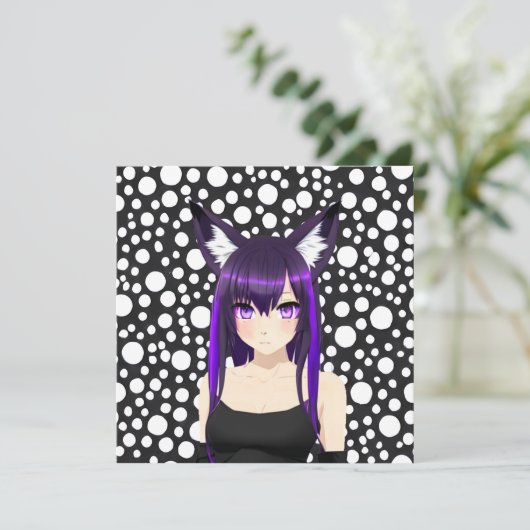 Cool Anime Meisje met Paarse Haar en Ogen Verjaard Kaart (Staand voorkant)