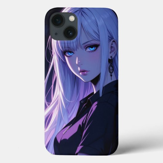 Cool Anime Meisje met Zilver Haar iPhone Case (Achterkant)