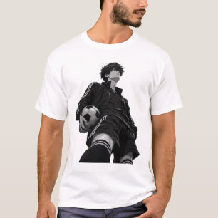 Cool Anime Voetbal Jongen Zwart-Wit Illustratie T-shirt