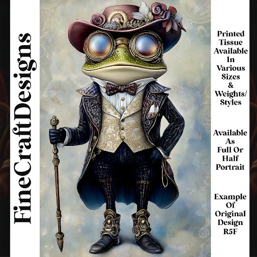 Cool Anthropomorphic Steampunk Frog R5F Decoupage Tissuepapier