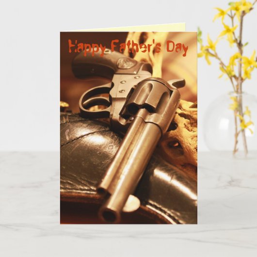Cool antiek pistool Happy Vaderdag kaart (Gele Bloem)