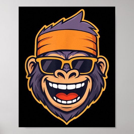 Cool Ape Gorilla Head Funky Monkey Retro Bandana C Poster (Voorkant)
