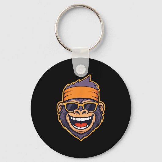 Cool Ape Gorilla Head Funky Monkey Retro Bandana C Sleutelhanger (Voorkant)