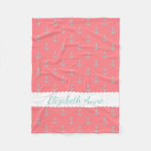 Cool Aqua Anchors op koraalroze gepersonaliseerd Fleece Deken (Voorkant)