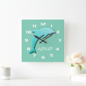 Cool Aqua Blue Dolphin Monogram Grote Klok (Huis)