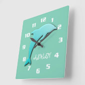 Cool Aqua Blue Dolphin Monogram Grote Klok (Hoek)