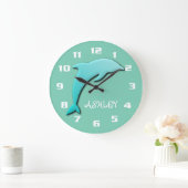 Cool Aqua Blue Dolphin Monogram Grote Klok (Huis)
