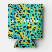 Cool Aqua Blue Neon Leopard Spots Oerwoud Vetgedru Blikjeskoeler (Voorkant)