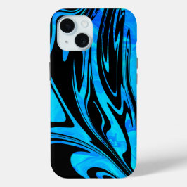 Cool Aqua en Black Liquid Wave iPhone 15 Case