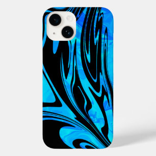 Cool Aqua en Black Liquid Wave Case-Mate iPhone 14 Hoesje