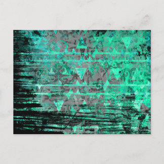 Cool Aqua en Gray Tribal Grunge Briefkaart