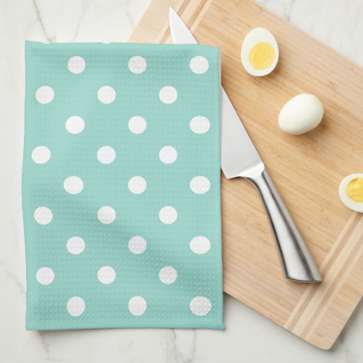 Cool Aqua en White Polka Dot Theedoek (Quarter Fold)