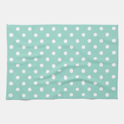 Cool Aqua en White Polka Dot Theedoek (Horizontaal)