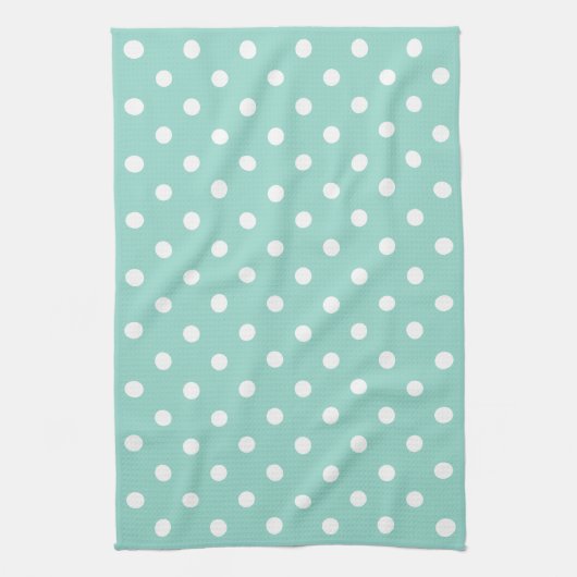 Cool Aqua en White Polka Dot Theedoek (Verticaal)