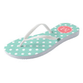 Cool Aqua en White Polka Dots with Coral Pink Teenslippers (Schuin)