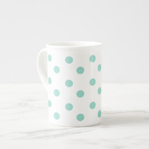 Cool Aqua Polka Dots on White Porselein Kop