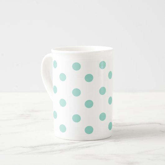 Cool Aqua Polka Dots on White Porselein Kop (Links)