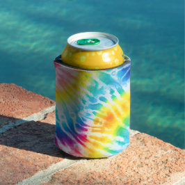 Cool Aqua Rood Blauw Geel Sinaasappel Tie Dye Blikjeskoeler