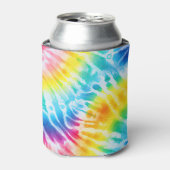 Cool Aqua Rood Blauw Geel Sinaasappel Tie Dye Blikjeskoeler (Blikje Voorkant)