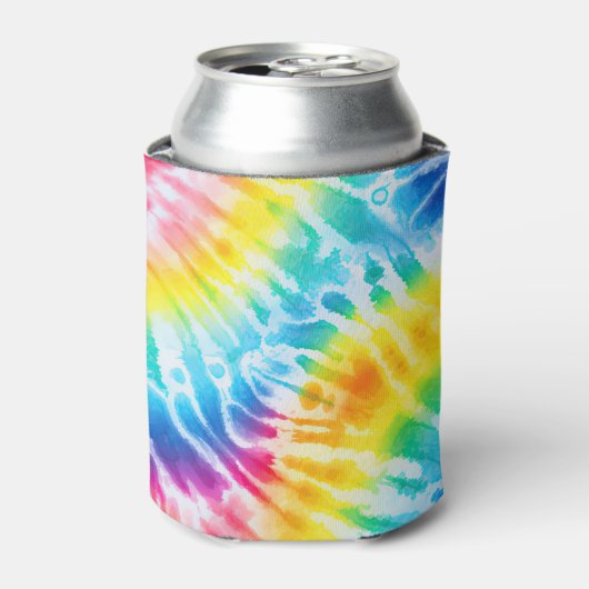 Cool Aqua Rood Blauw Geel Sinaasappel Tie Dye Blikjeskoeler (Blikje Voorkant)