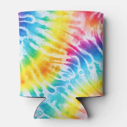 Cool Aqua Rood Blauw Geel Sinaasappel Tie Dye Blikjeskoeler (Achterkant)