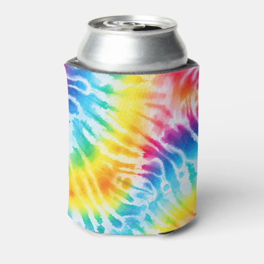 Cool Aqua Rood Blauw Geel Sinaasappel Tie Dye Blikjeskoeler (Blikje Achterkant)