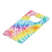 Cool Aqua Rood Blauw Geel Sinaasappel Tie Dye Creditkaart Flessenopener (Voorkant Gekanteld)