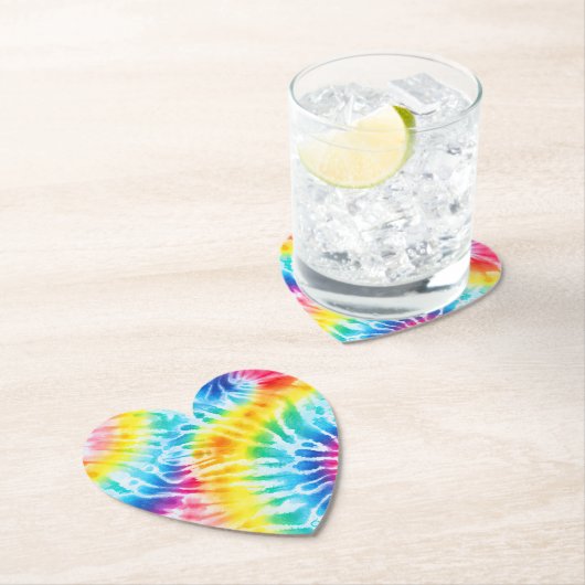 Cool Aqua Rood Blauw Geel Sinaasappel Tie Dye Kartonnen Onderzetters (Insitu)