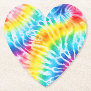 Cool Aqua Rood Blauw Geel Sinaasappel Tie Dye Kartonnen Onderzetters